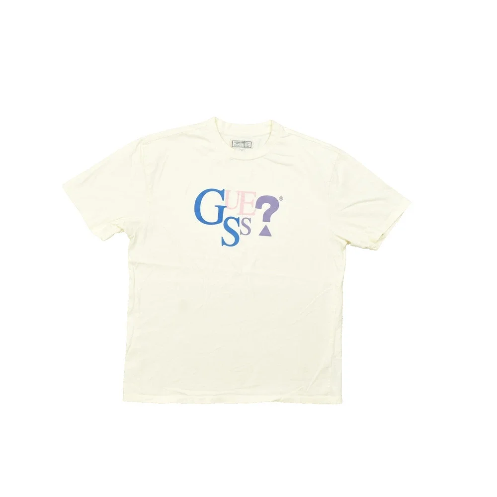 GUESS Originals Men's Size M Cream Short Sleeve Graphic Tee Retro Logo Cotton T- - Picture 1 of 8